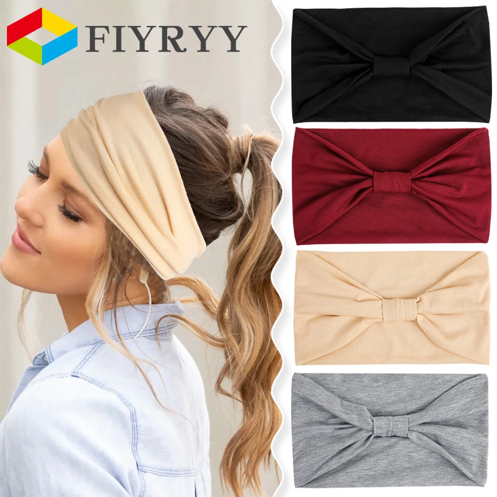 

New Boho Solid Color Wide Headbands Vintage Knot Elastic Turban Headwrap Cotton Soft Bandana for Women Girls Hair Accessories