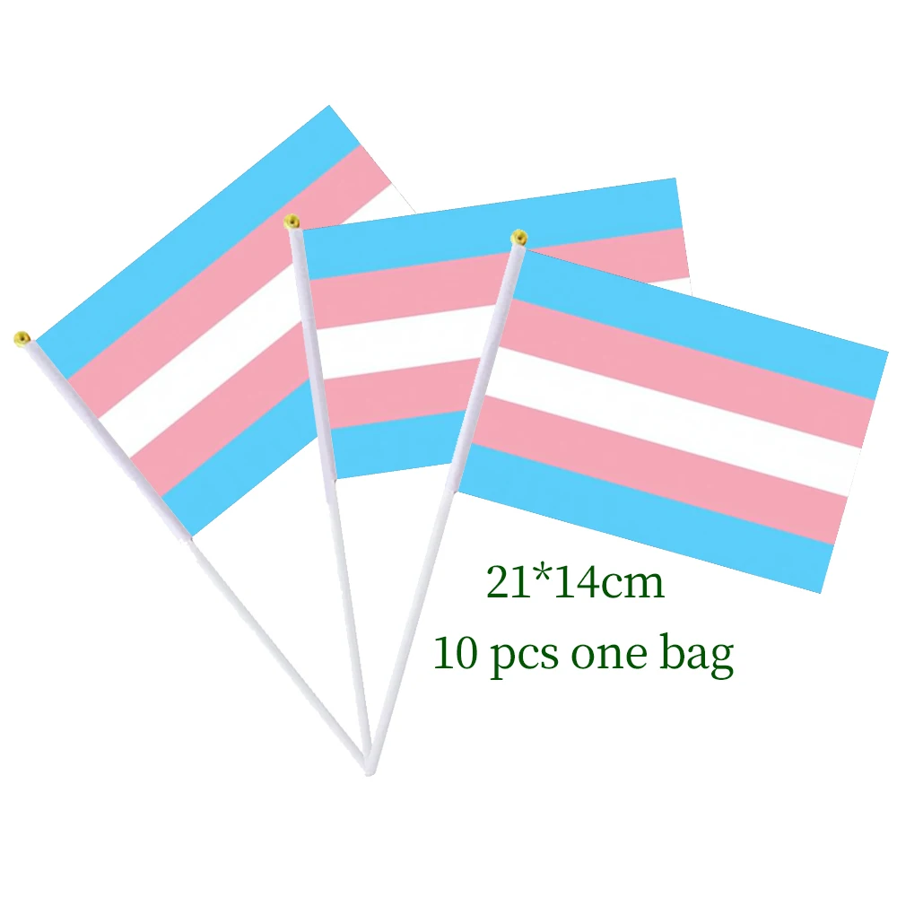 Flagnshow 100% Polyester 10 Pcs 14*21cm Transgender Pride Hand Waving Flags