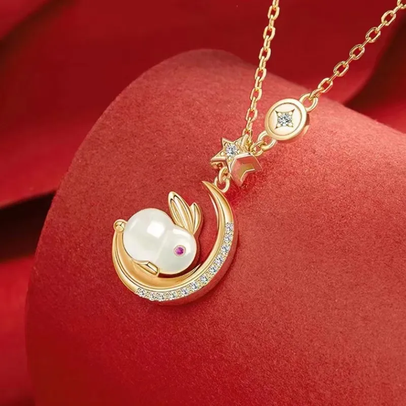 Exquisite jewelry necklace women's new zodiac year jade rabbit pendant light luxury niche moon rabbit clavicle chain daily