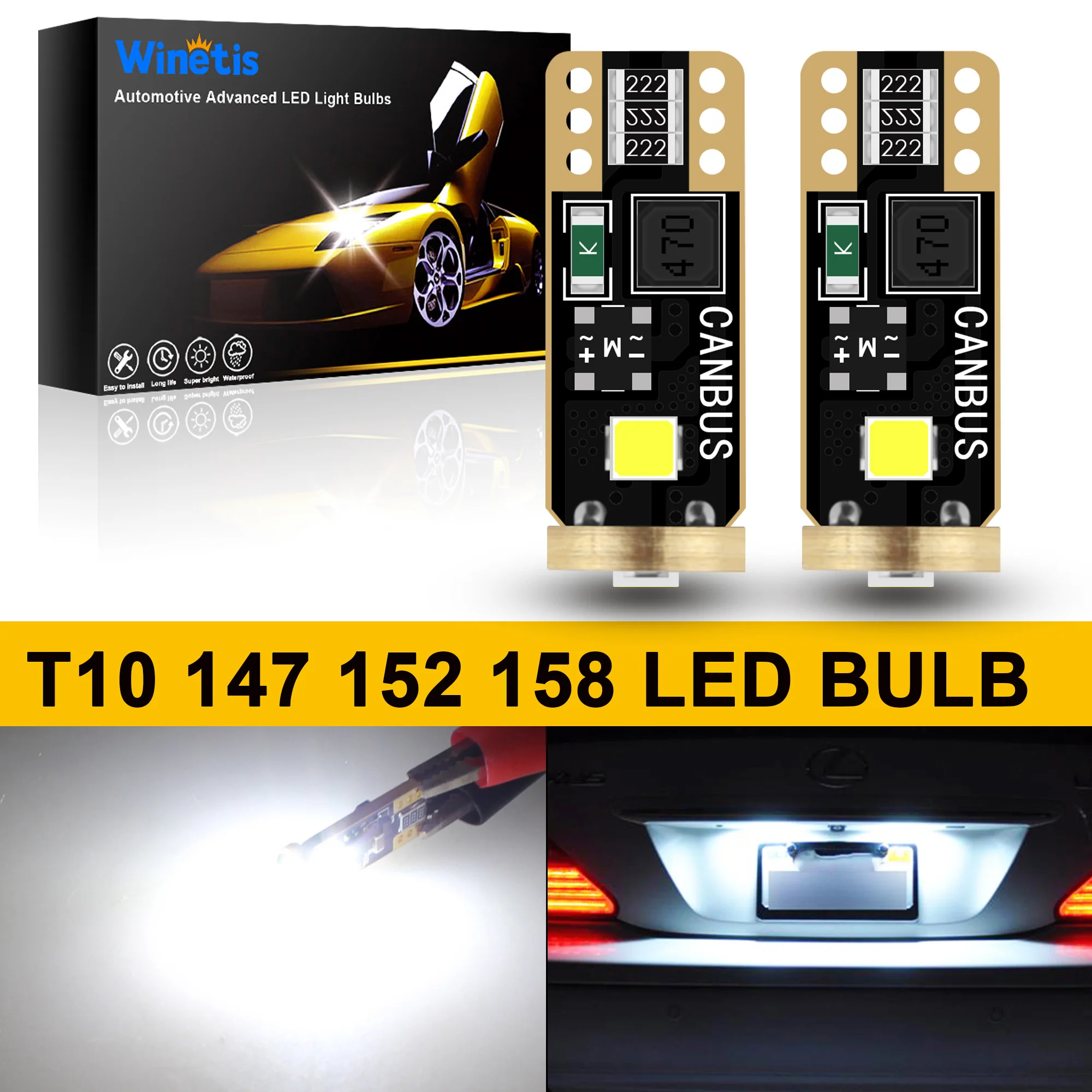 

Winetis 2X 194 168 2825 W5W White Canbus Error Free T10 LED Bulbs 6000K Super Bright Dome Map License Plate Trunk Cargo Lights