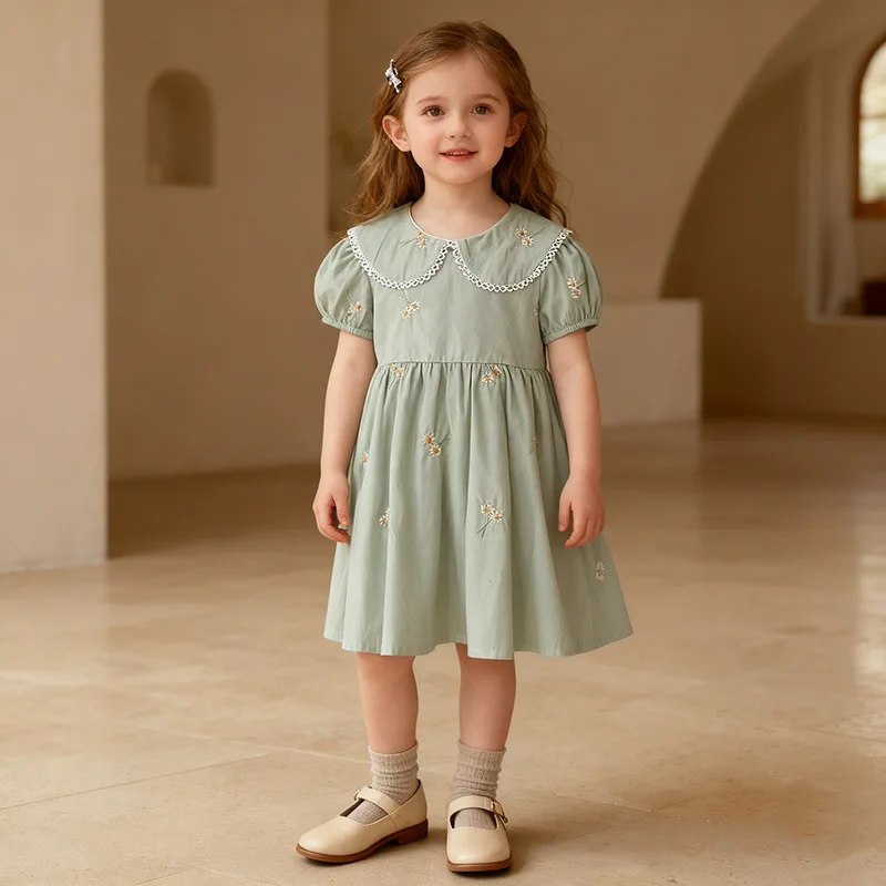 

Girls' Dress Summer New Doll Collar Embroidered Short Sleeve Children's Dress Baby Girl Dress