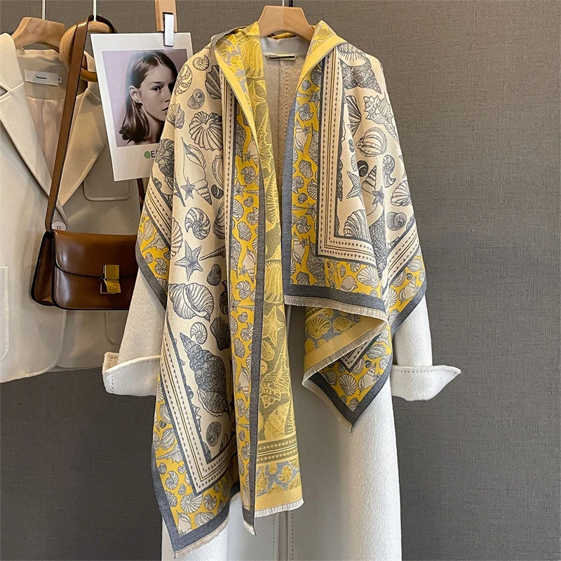 

Luxury Conch Jacquard Thicken Warm Winter Women Scarf Imitation Cashmere Shawl Pashmina Scarves Female Wrap Blanket Poncho