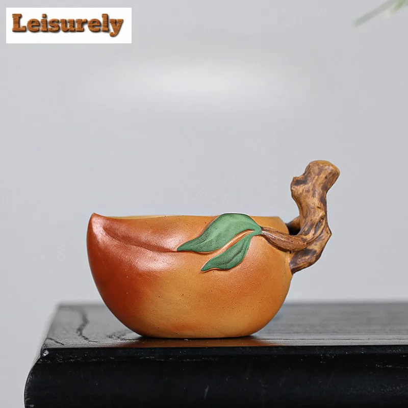 

100ml Authentic Yixing Purple Clay Teacup Handamde Longevity Peach Master Cup Raw Ore Section Mud Tea Bowl Chazhan Zisha Teaset