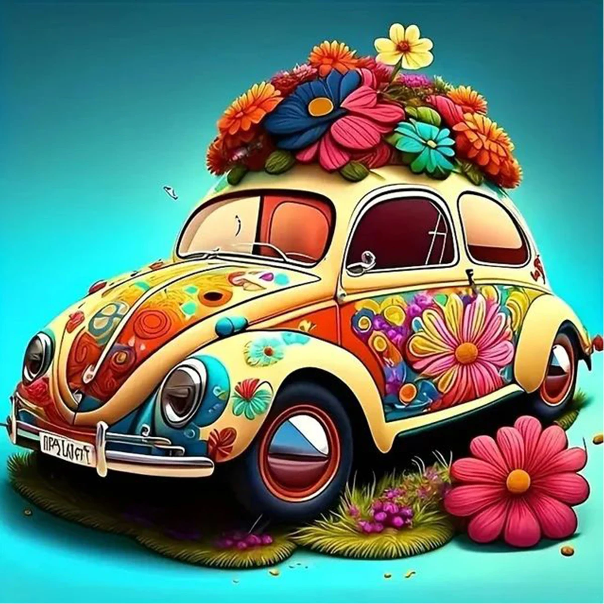 CHENISTORY 5D DIY Diamond Painting Car Landscape Cross Stitch Kits Full Drill Rhinestones Diamond Embroidery Flower Wall Decor