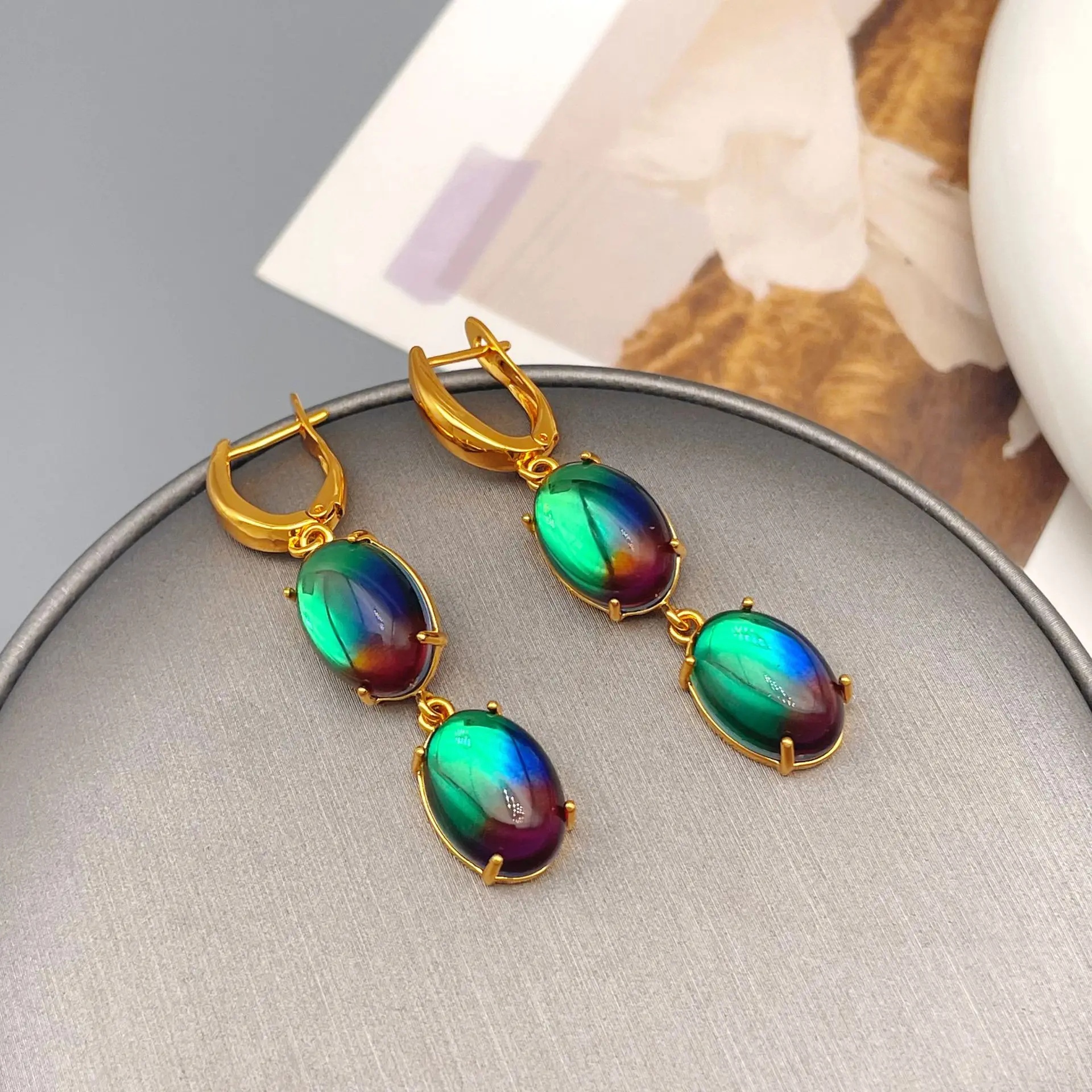 

European Style Designer Women Fashion Glaze 18k Gold Palted Dangle Earrings Set Jewelry , Woman Elegant Ear Accessories Gift