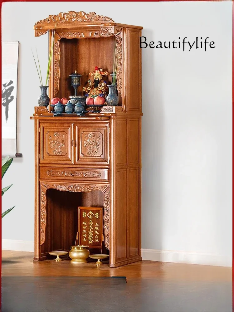 Two-Layer Solid Wood Altar Cabinet Chinese Buddha Niche Altar Buddha God of Wealth Cabinet