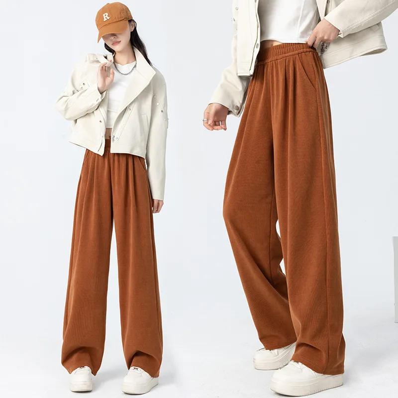 New Womens Pants High Waisted Casual Straight Pants For Women Slim Loose Fit Warm Trousers Women Wide Leg Pants