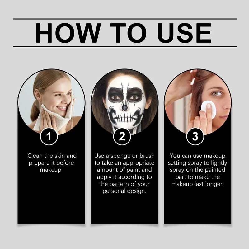 طقم طلاء الوجه والجسم الملون باللون الأسود والأبيض للأطفال والكبار، صبغة طلاء مكياج احتفالية مقاومة للماء للهالوين