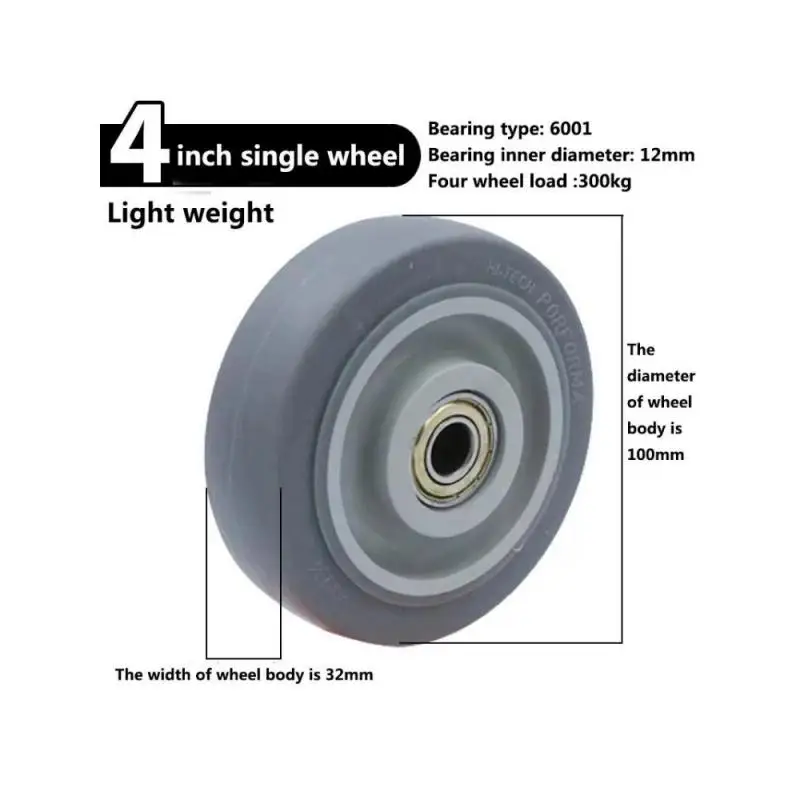 (4 Packs) 4-inch Tpr Universal Caster Gray Double Axis Quiet Wear-resistant Wheel Diameter 100mm