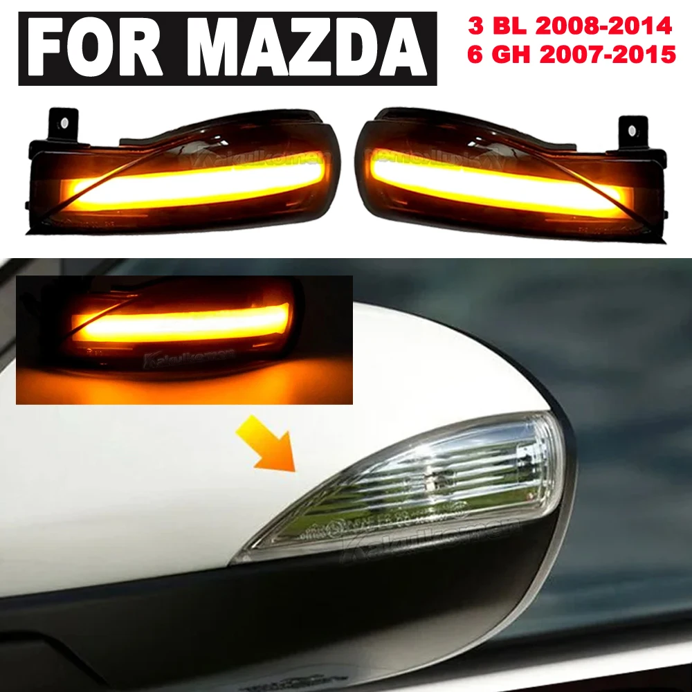 LED ديناميكية بدوره مصباح إشارة لمازدا 3 BL 2008-2014 لمازدا 6 GH 2007-2015 الجانب مرآة الوامض متتابعة المتعري مكرر