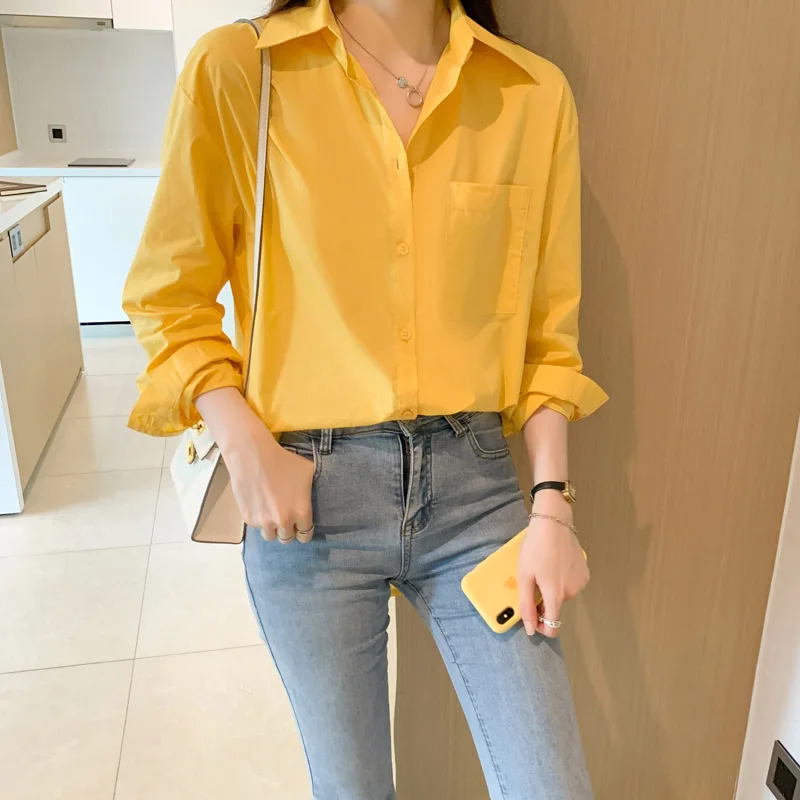 Women Purple Tunics Pockets High Quality Shirts Spring Loose Daily Casual Solid Blouse Female Top Fashion 9 Colors Shirts