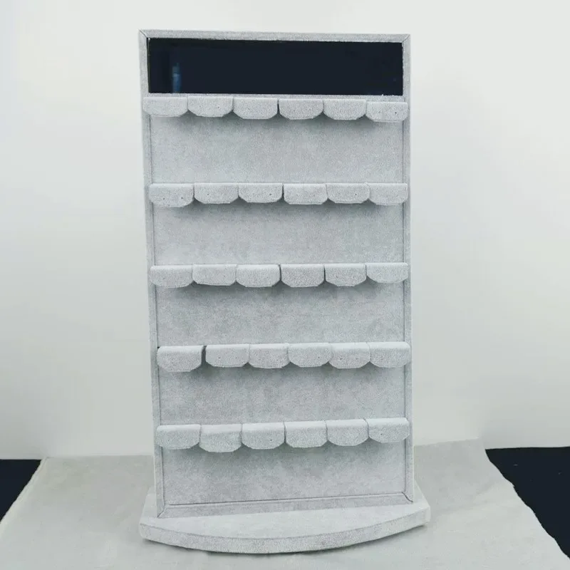 Rotating Earring Display Stand with Mirror Velvet Jewelry Showcase Holder Leather Earrings Storage Shelf Jewelry Display Rack