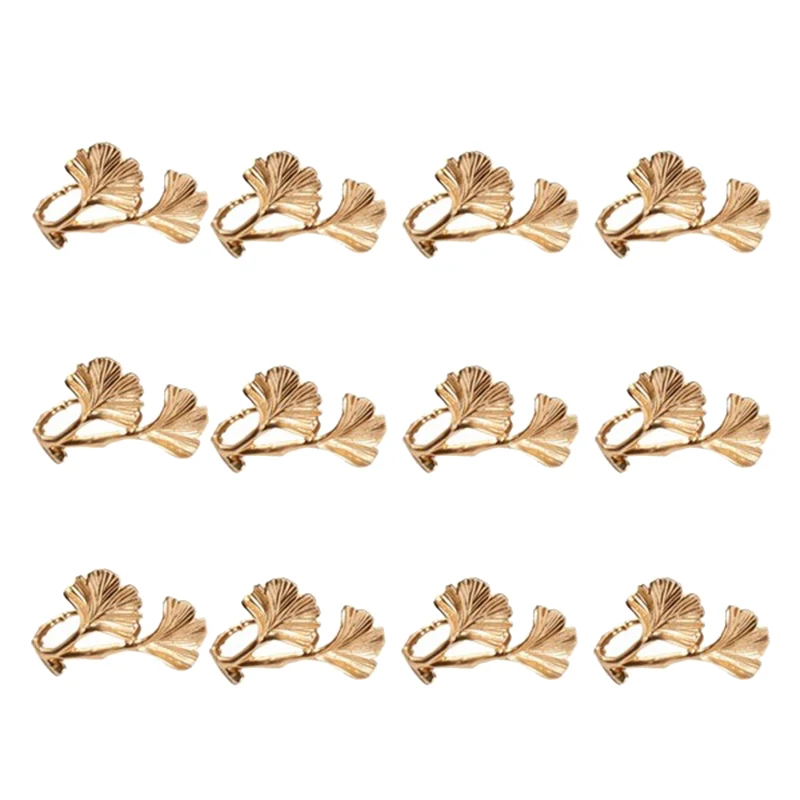 

12Pcs Golden Gingko Leaf Napkin Ring Napkin Buckle Wedding Hotel Decoration Napkin Ring