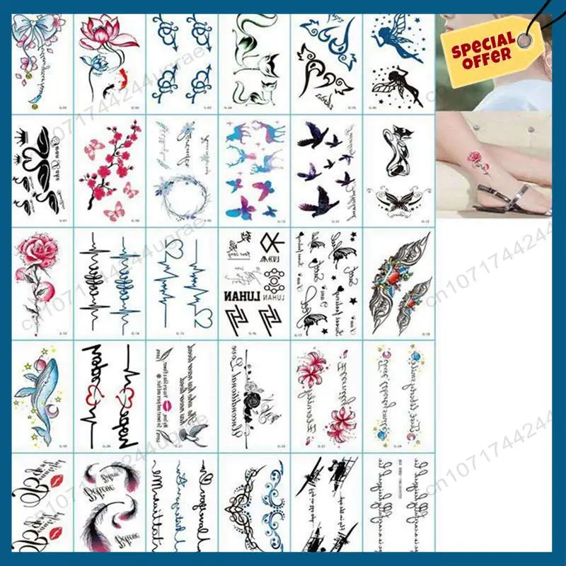 -A15I 60Pcs Sexy Dark Temporary Tattoo Sticker Waterproof Temporary Tattoo Fake Tattoo Sticker