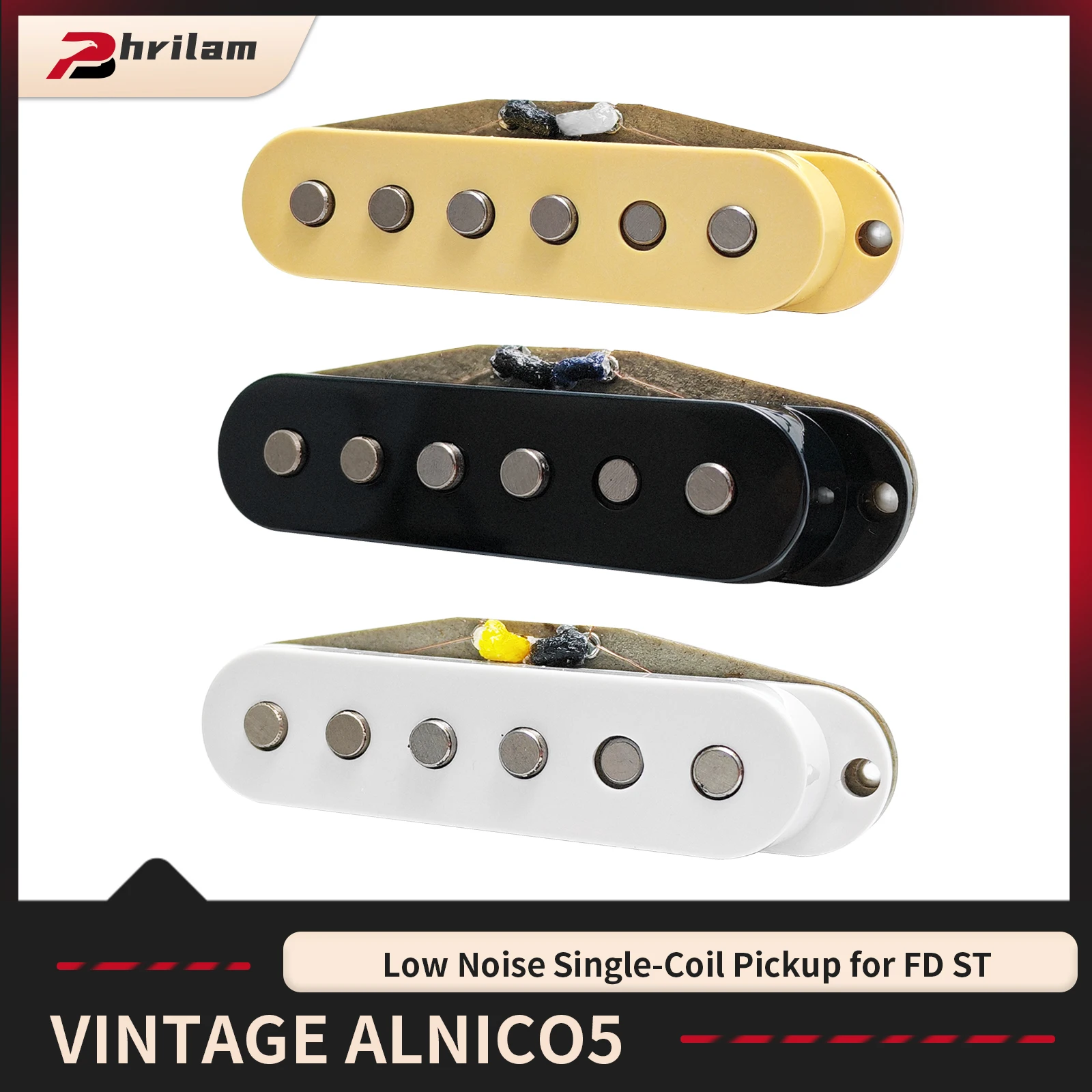 

PHRILAM Gray Fiber bobbin 3pcs Vintage Alnico5 Single-Coil Pickup for FD ST Style Electric Guitar ,White/Black/Cream