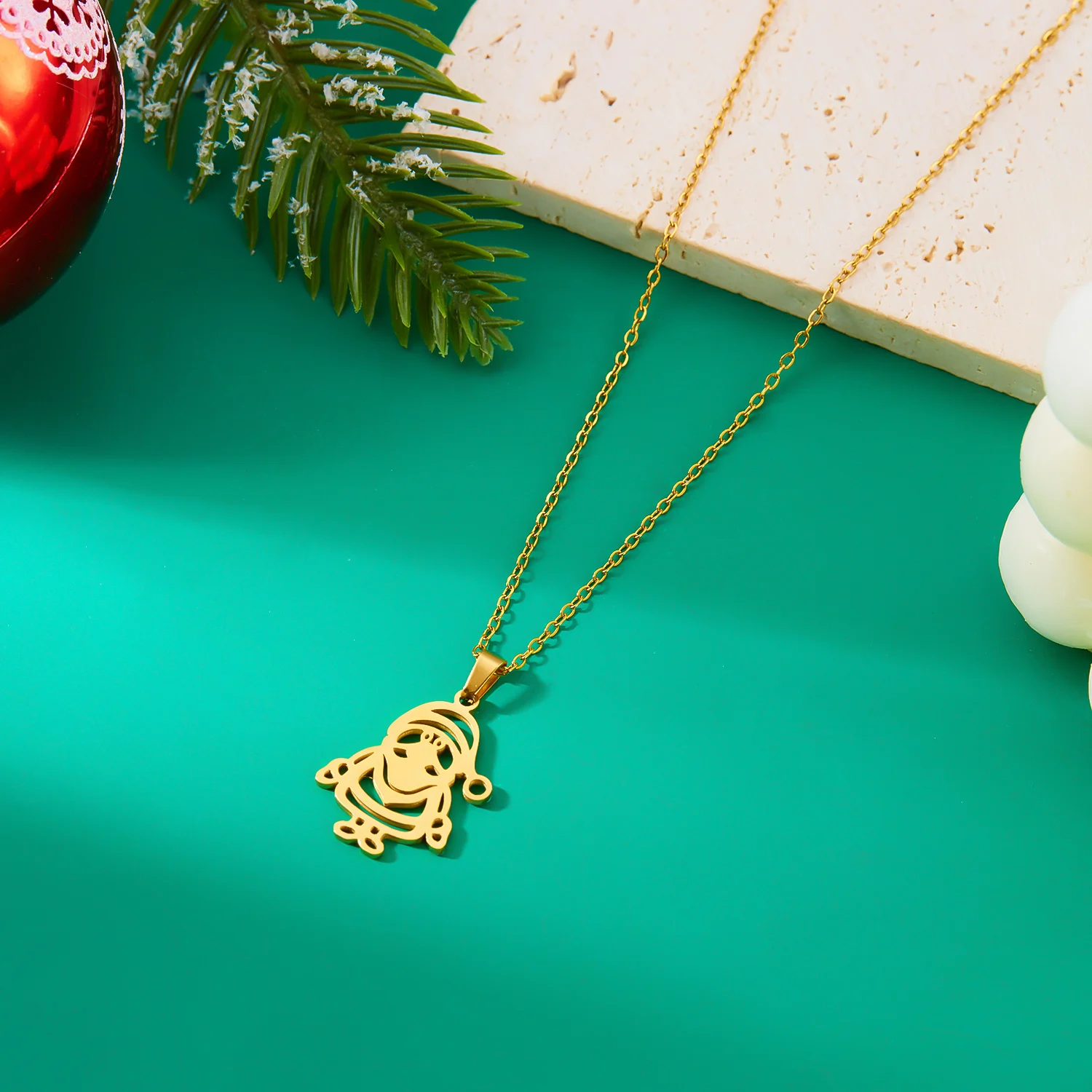Minimalistische Weihnachts-Anhänger-Halskette aus Edelstahl für Frauen, Schneeflocke, Weihnachtsmann, Elch-Halskette, Freundschaft, Hochzeit, Party-Schmuck – Detail 6