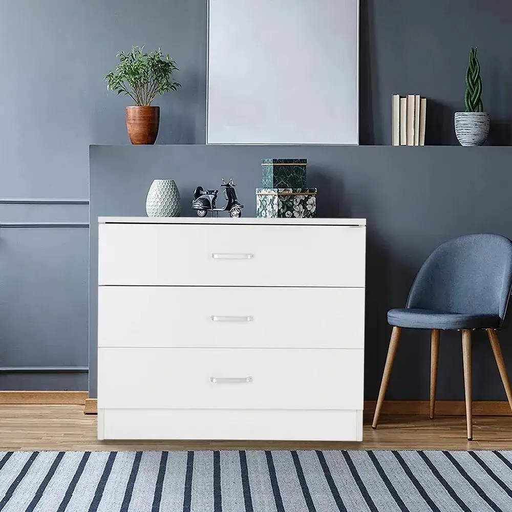 Bedroom storage Dresser 3 drawers with cabinets Wooden furniture white