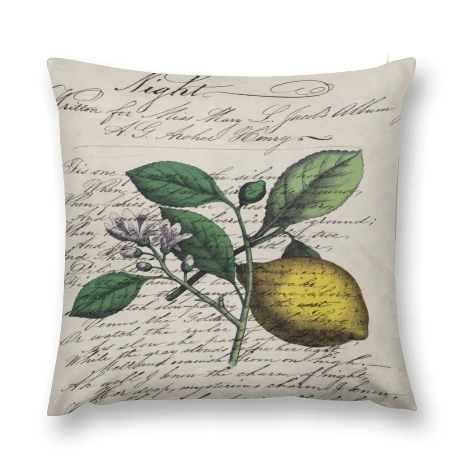 

dark academia vintage Mediterranean fruit orchard citrus blossom yellow lemon Throw Pillow pillow cover luxury pillow