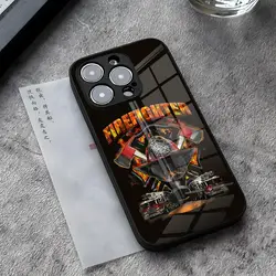 Firefighter Fire Department Phone Case for iPhone 15 Pro Max 14 Pro 12 11 13 Mini X XR XS 8 7 Plus SE Tempered Glass Back Cover