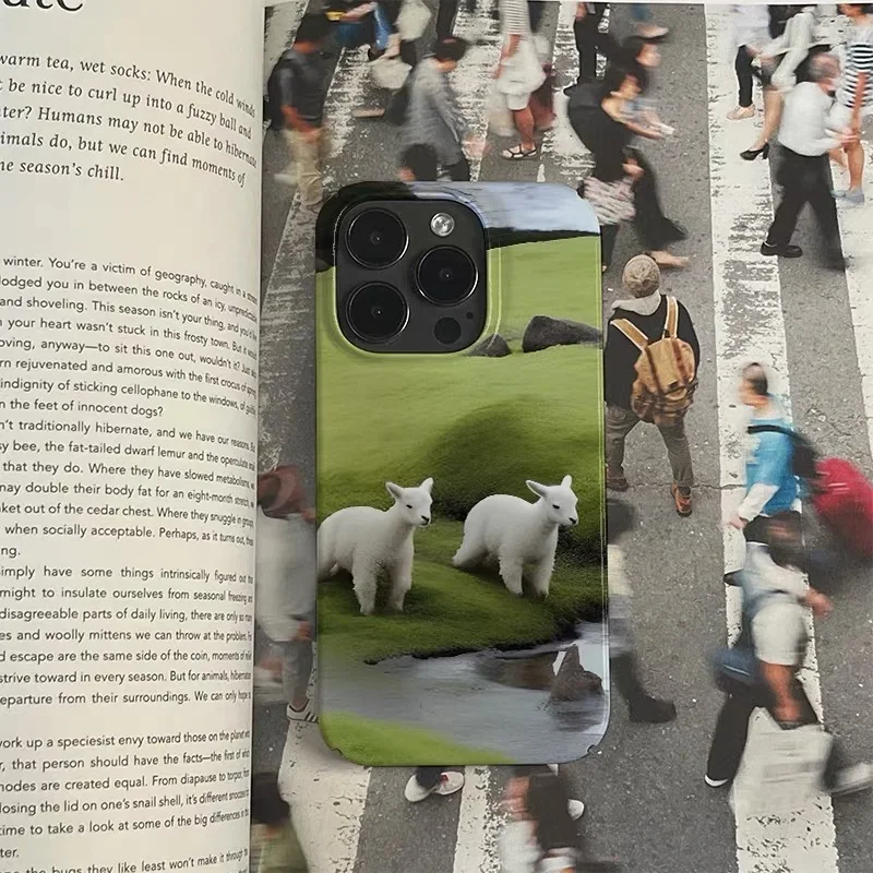 아이폰 15 14 13 프로 맥스, 12 11 프로 플러스 8 7 XS XR용 한국 녹색 초원 양 충격 방지 케이스