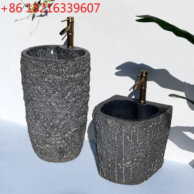 YAO Natural Stone Integrated Wash Basin Column Outdoor Floor Sink for Villa Garden Pool Area Durable Pedestal Hand Washing