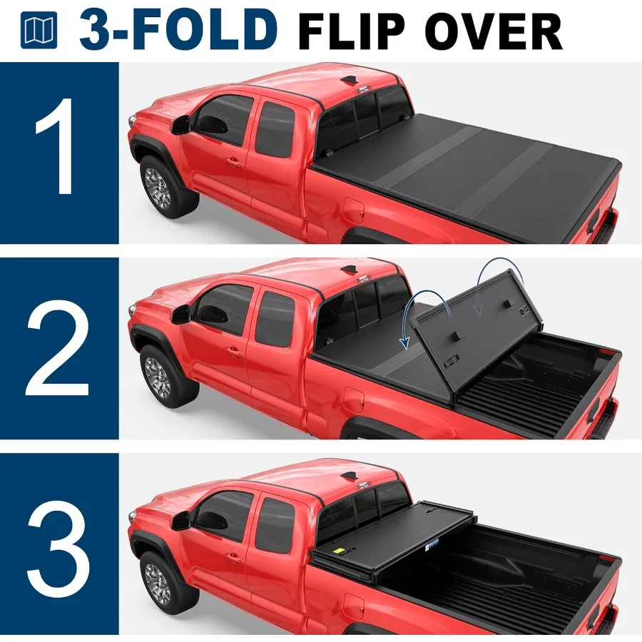 5FT TriFold الصلب الألياف الزجاجية شاحنة السرير غطاء تونيو ل 2024 2025 تاكوما مع نظام السكك الحديدية سطح السفينة سيارة آمنة ومقاومة الطقس