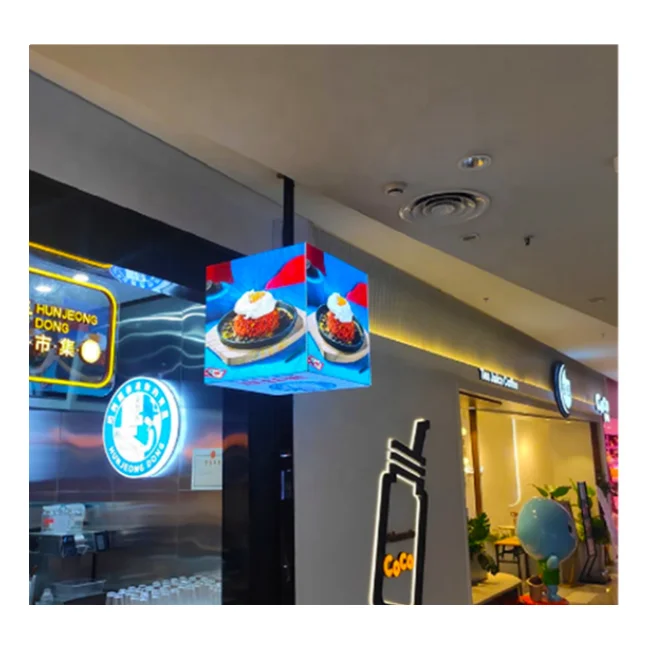LED Cube Screen Indoor/Outdoor Electronic Advertising Display with  Hanging Side Seat Mounting Option