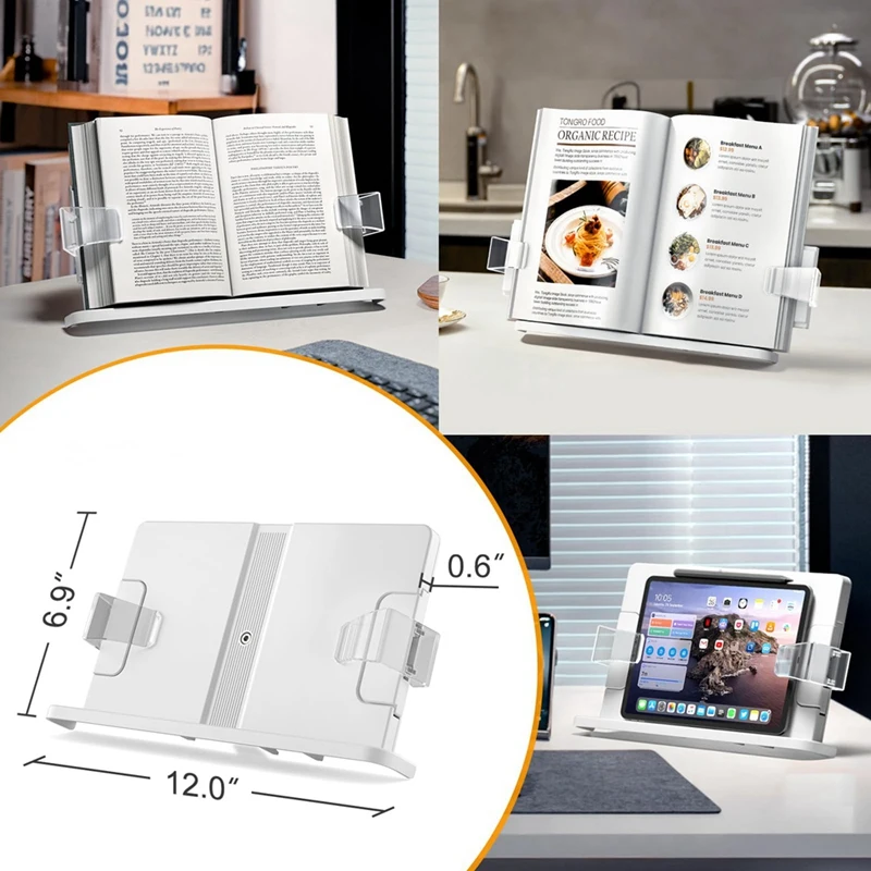 Hands-Free Book Stand - Adjustable, Expandable Holder For Comfortable Reading - 90° Angle, Transparent Page Clips Easy Install