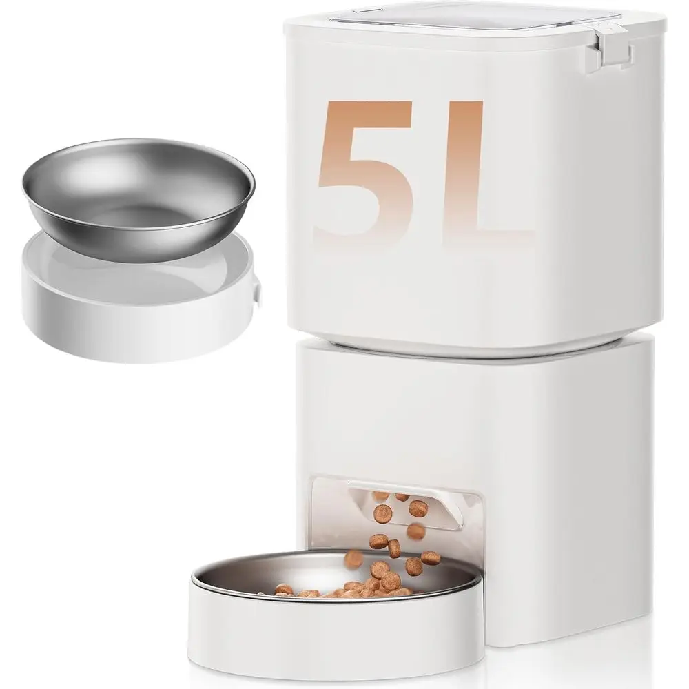 

Programmable 10-Meal Automatic Cat Feeder, 5L Capacity, 1-15 Portion Control, Dual Power for Cats & Puppies