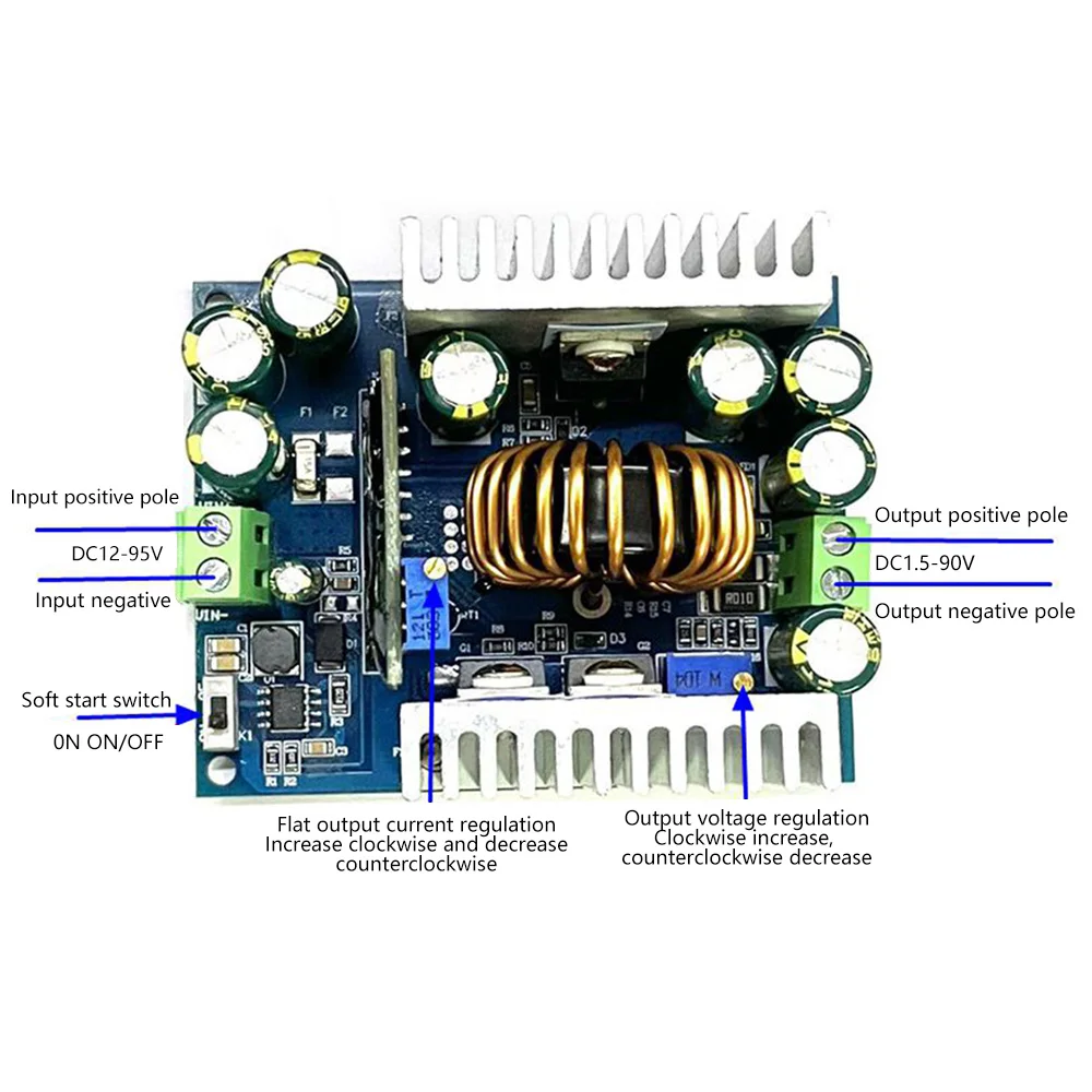 500W CC CV Non-isolated Buck Converter Module DC12-95V to 1.5-90V Adjustable Step Down Voltage Regulator Constant Current Module