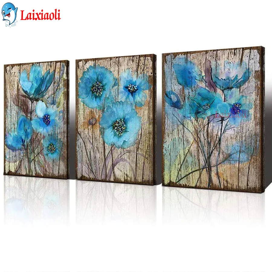 

blue watercolor tulip flower Triptych Diamond Painting Diamond Embroidery Cross Stitch abstract watercolor Landscape Home Decor