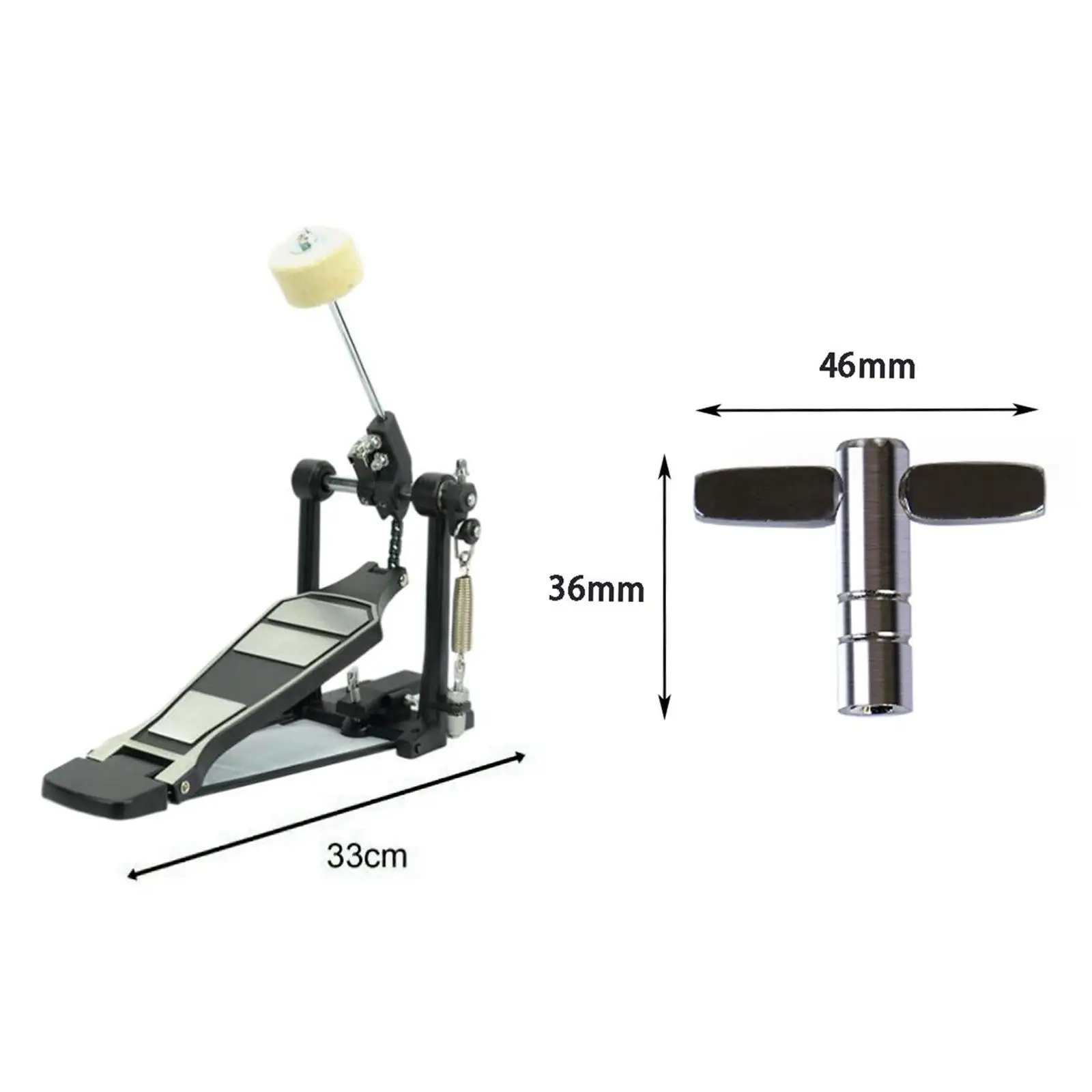 Single Bass Drum Pedal Felt Beater Stick & Drum Key Durm Accessory for Kick Drum Set Beginners Electronic Drum Lovers Drummers