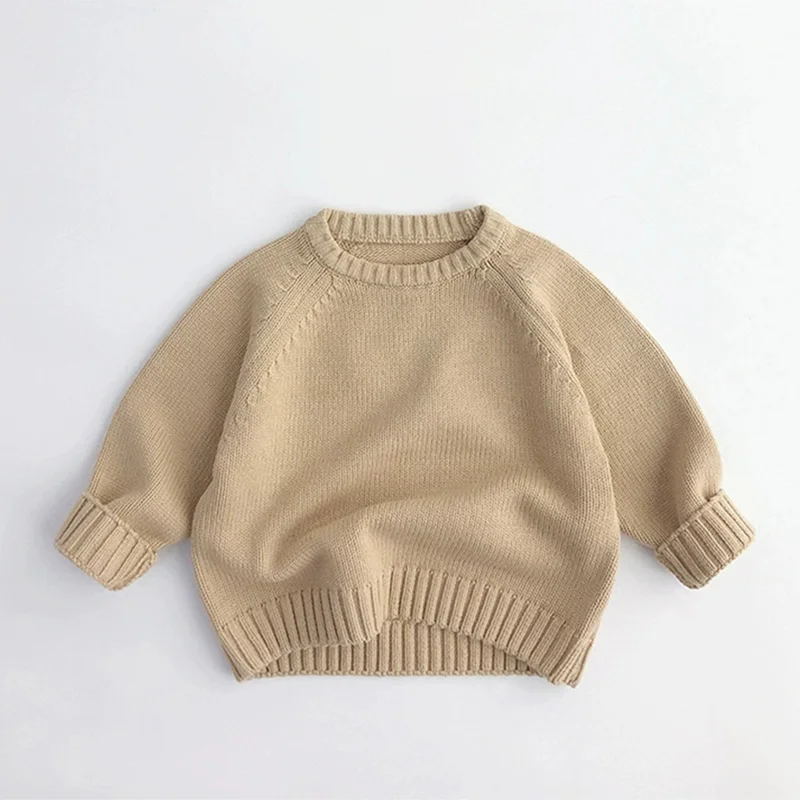 Herbst-Winter-Mode: Warme Pullover für Jungen und Mädchen, einfarbig, gestrickt, mit Rundhalsausschnitt, Oberteile für Kinder im Alter von 2 bis 8 Jahren, Unterhemd. – Detail 6