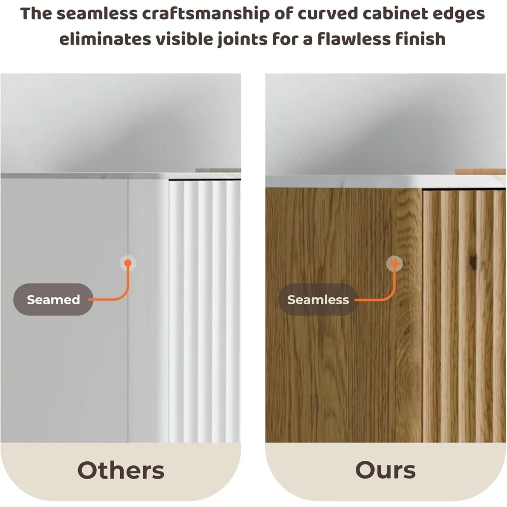 خزانة بوفيه حديثة مخددة مع مساحة تخزين، وخزانة جانبية ذات 4 أبواب، وأرفف قابلة للتعديل، ووحدة تحكم بار القهوة لليفي المعاصر