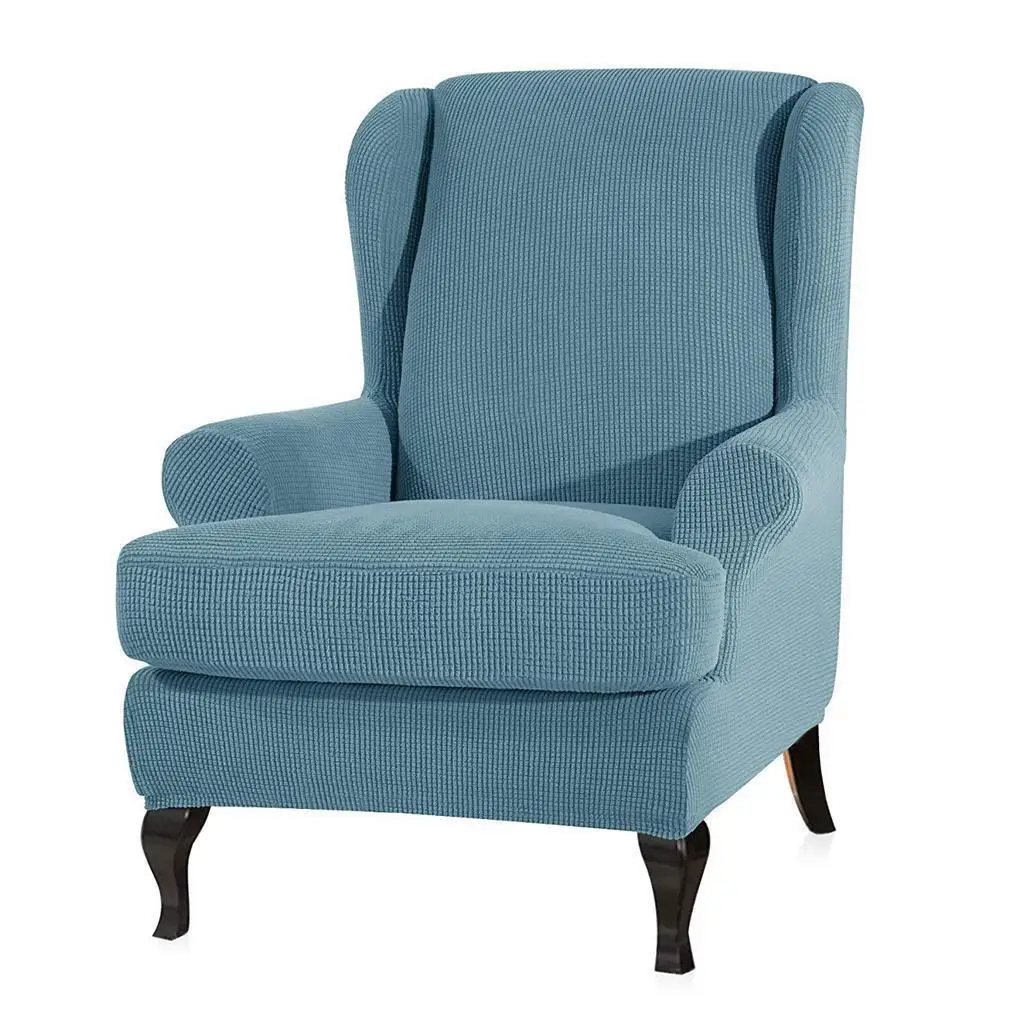 Wing Back Arm Chair Cover 2-Piece Wingback Sofa Slipcover Light Blue