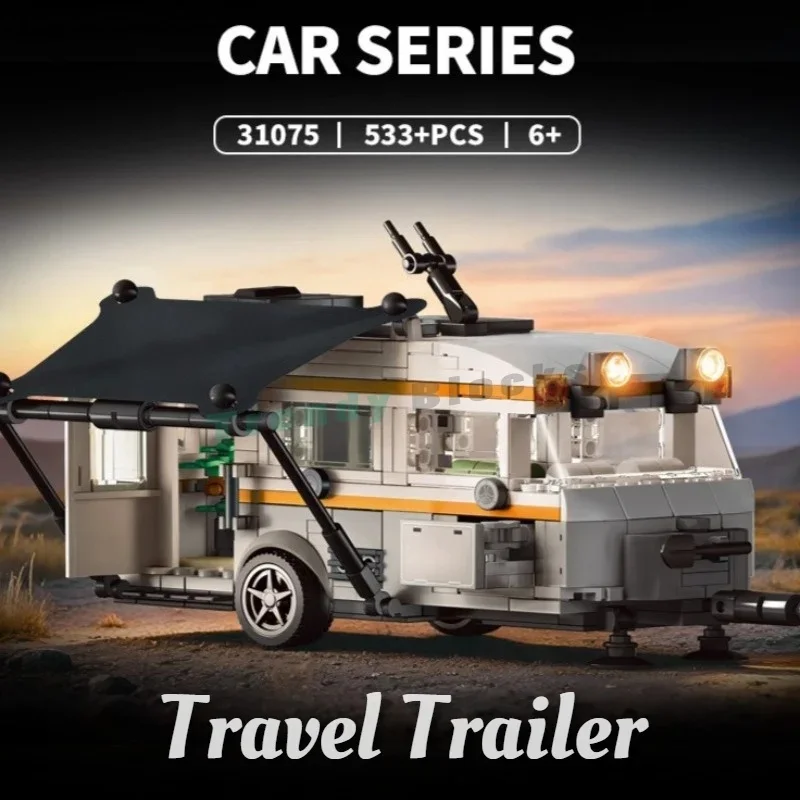 533PCS Travel Trailer Car Series Building Blocks,Bus Vehicle DIY Bricks Camper Van Model Educational Toys Birthday Holiday Gifts