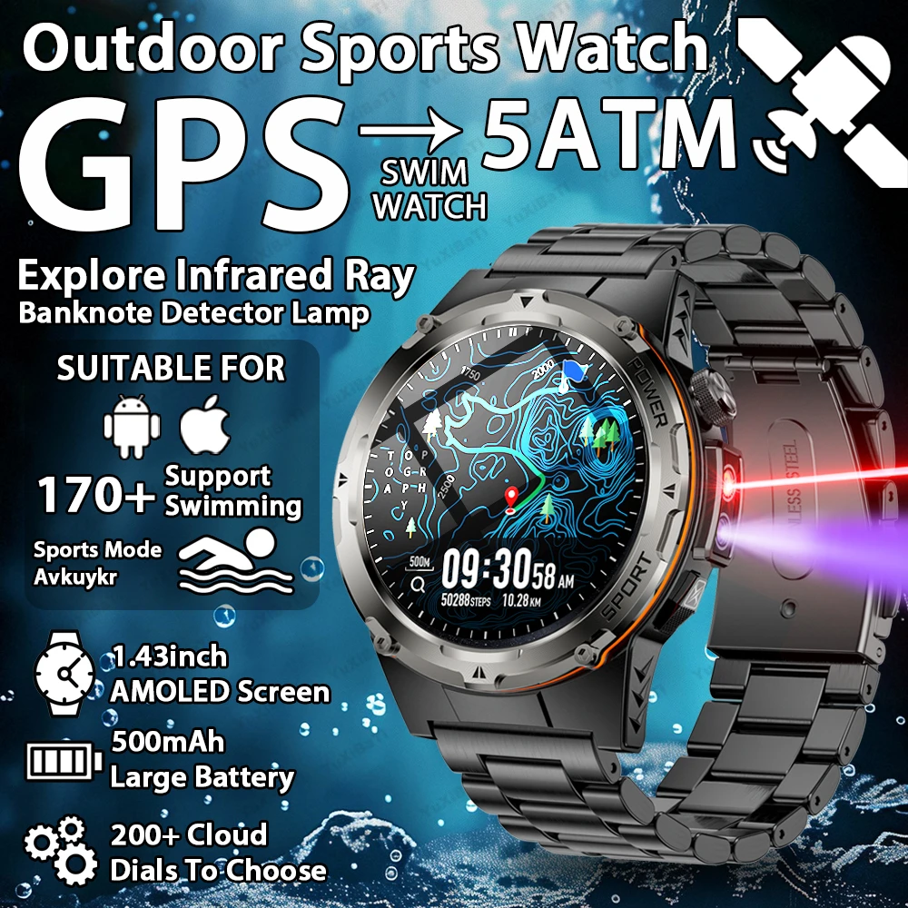

ForXIAOMI NFC New Military Smartwatch IP68 outdoor Sport Watch Fitness tracker health monitor BT call 365nm UV+ infrared Bracele
