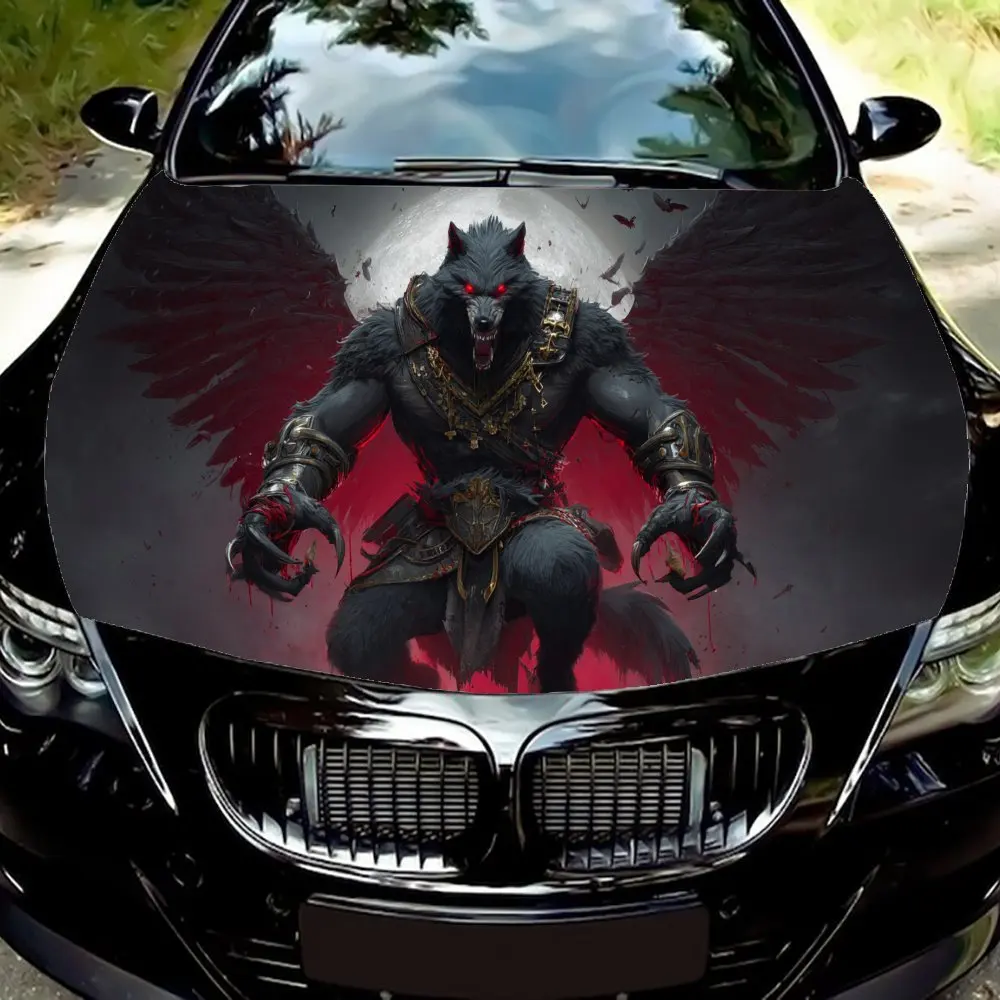 

Dark Night Werewolf Demon Car Vinyl Wrap, PVC Waterproof Car Hood Sticker, Self-Adhesive Scratch-Resistant Stickers for Engine C