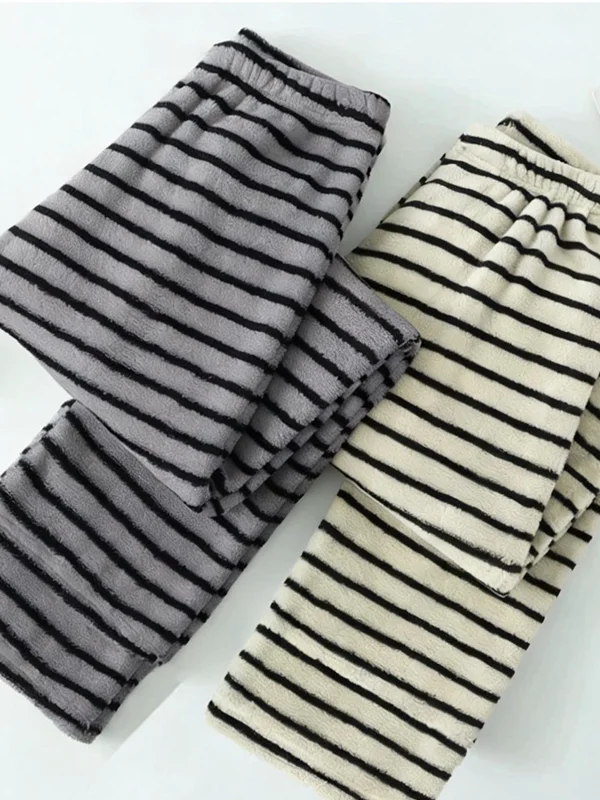 Women's Stripe Thin Fleece Warm Pants Spring Autumn Comfortable Casual Straight Leg Walking Pants Outdoor Home Sleepwear Trendy