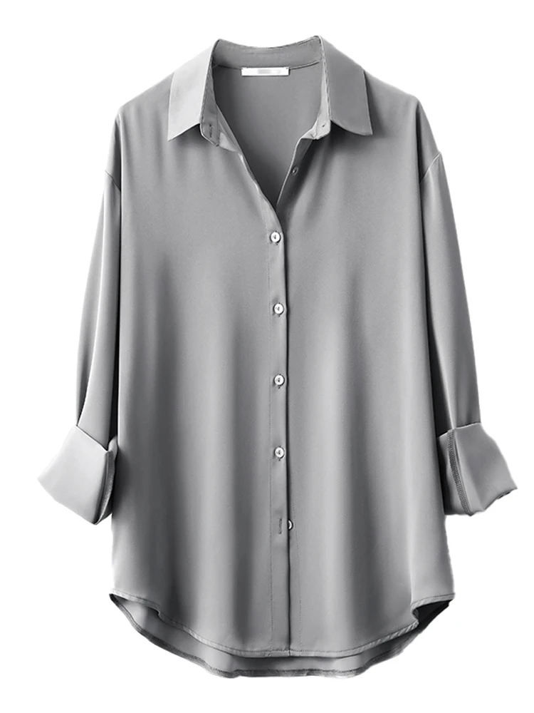 Camicia da donna in raso argentato moda elegante top OL camicetta da pendolare allentata Versatile 2024 autunno New Simple Lady Lazy Style Blusas