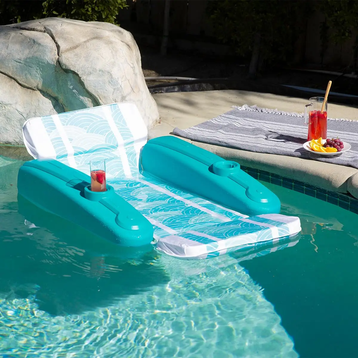 #Water Pool Padded Floating Chaise Lounger Large for Adults with Headrest Backrest Footrest & Cupholder, Customized