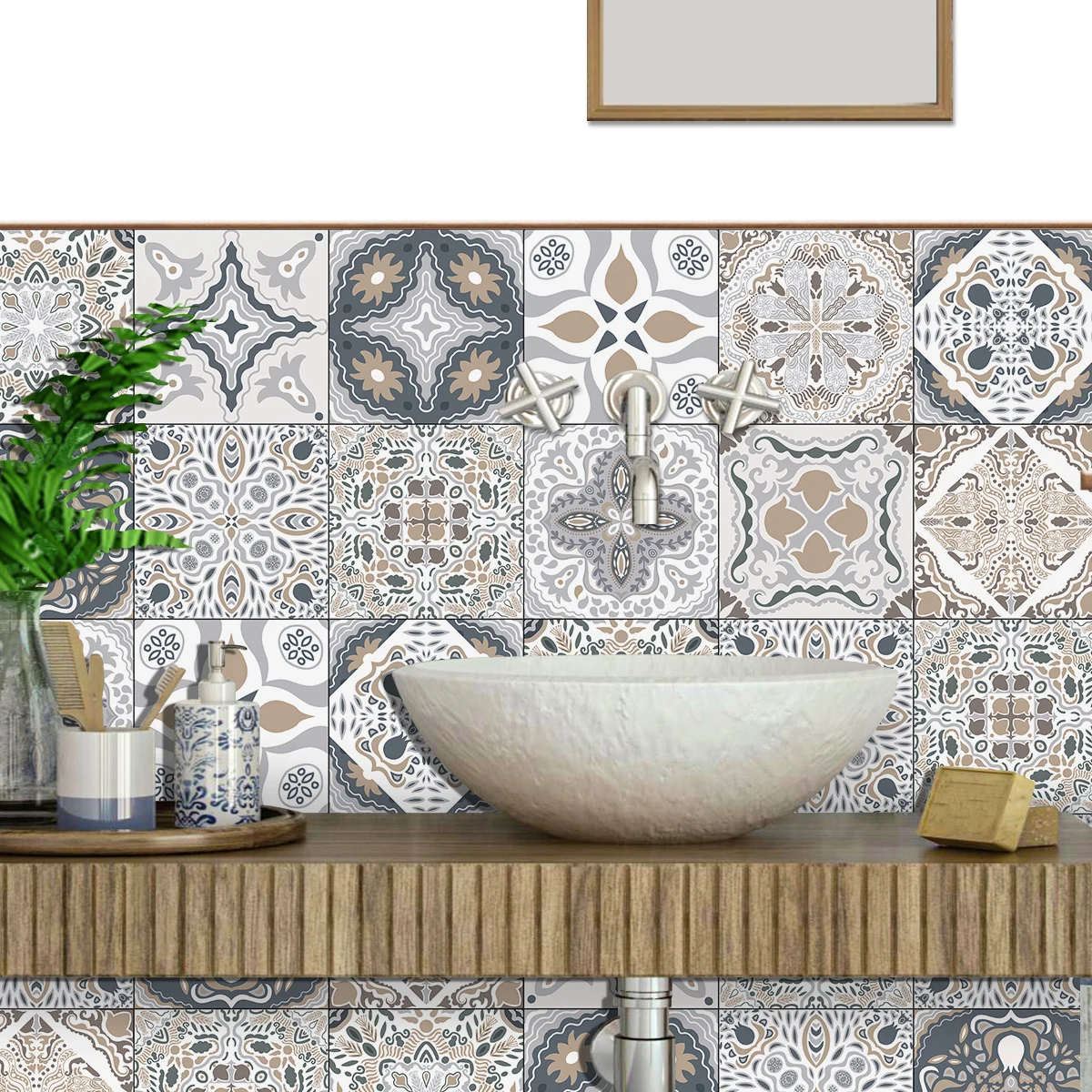 24 Stück grau-weiße, minimalistische PVC-wasserdichte, selbstklebende Wandaufkleber für Küche und Schlafzimmer, Fliesenaufkleber zum Abziehen und Aufkleben – Detail 20