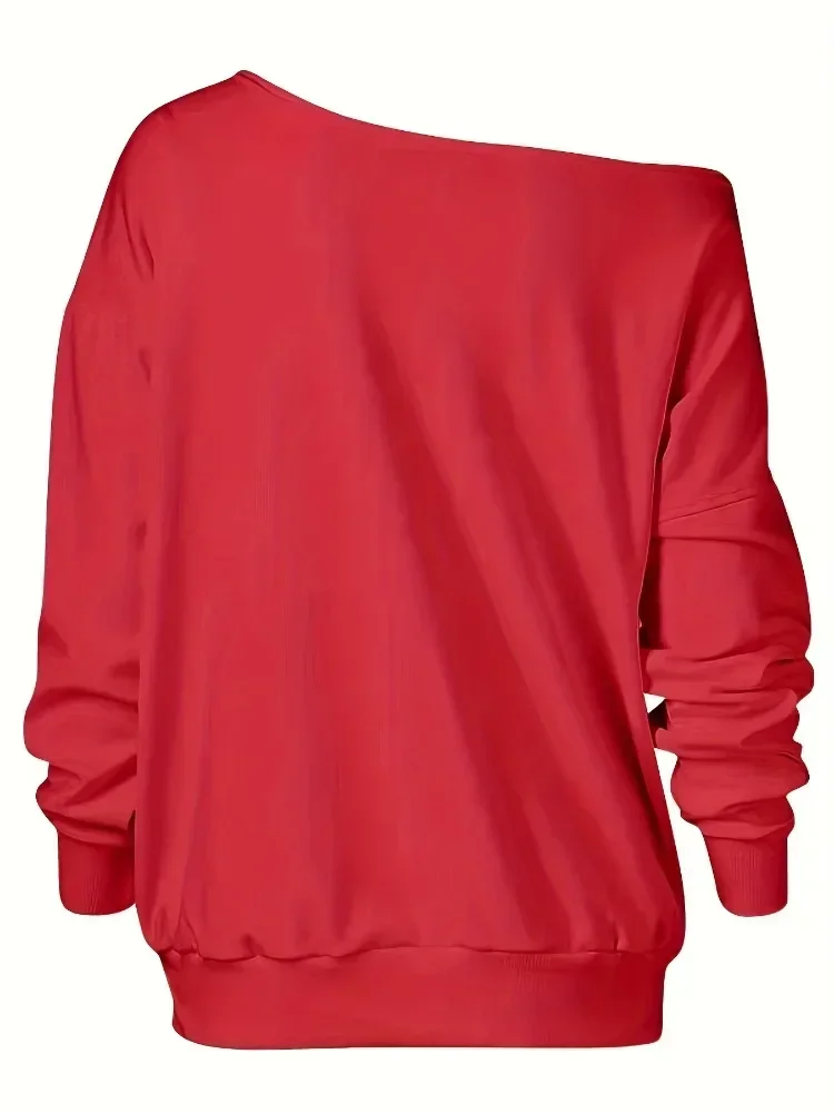 Plus size 1xl-5xl moda feminina natal impressão manga comprida moletom senhoras casual fora do ombro impressão pulôver topo