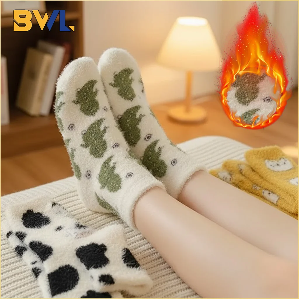 1 زوج الشتاء صوف مبطن جوارب غامضة للنساء سميكة الدافئة البقرة طباعة المنزل جوارب يمكن السير بها على الأرض لينة النوم الجوارب الكمال عيد الميلاد Gi