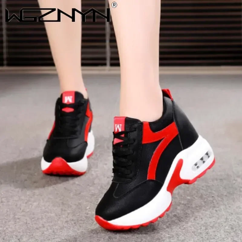 Outono de luxo feminino sapatos casuais plataforma tênis confortável almofada ar ao ar livre sólido aumentando calçado chaussures femme