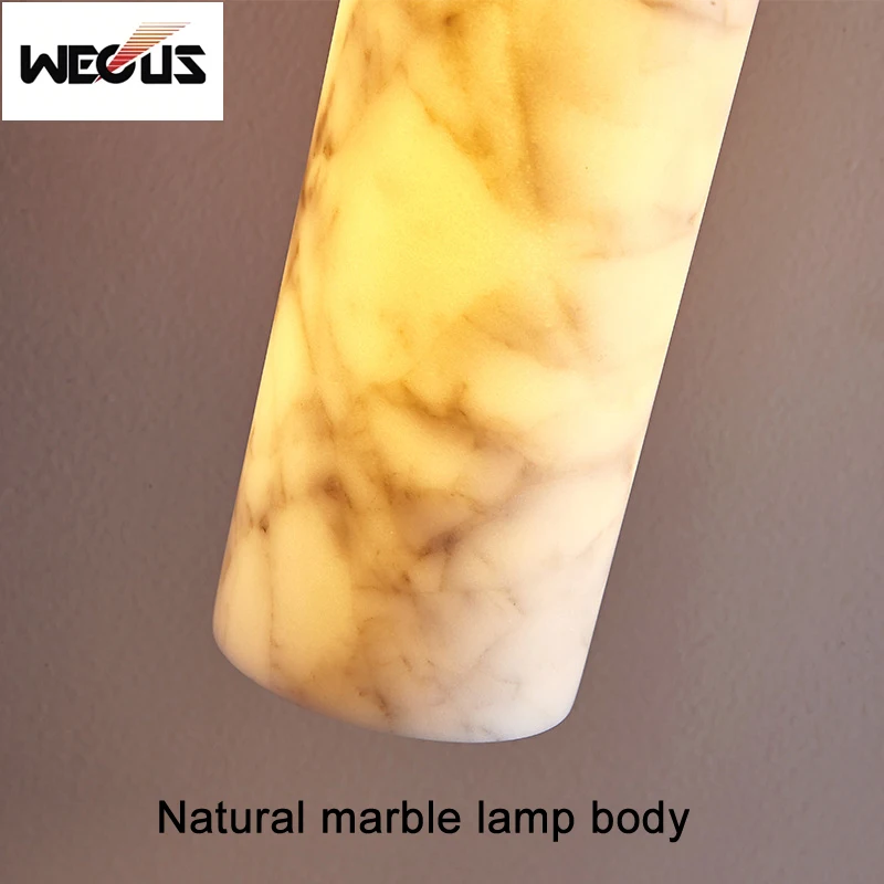 WECUS Nueva lámpara colgante de lujo de tubo recto de mármol crema para comedor, bar y dormitorio, mesita de noche, iluminación ambiental artística de piedra de nube