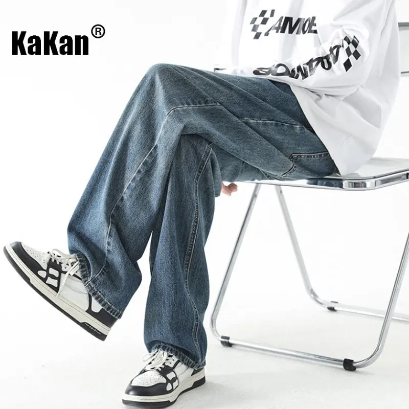 

Kakan - New Men's Street Vintage Jeans, European and American Straight Fit Loose Draping Junior Long Jeans K24-D01