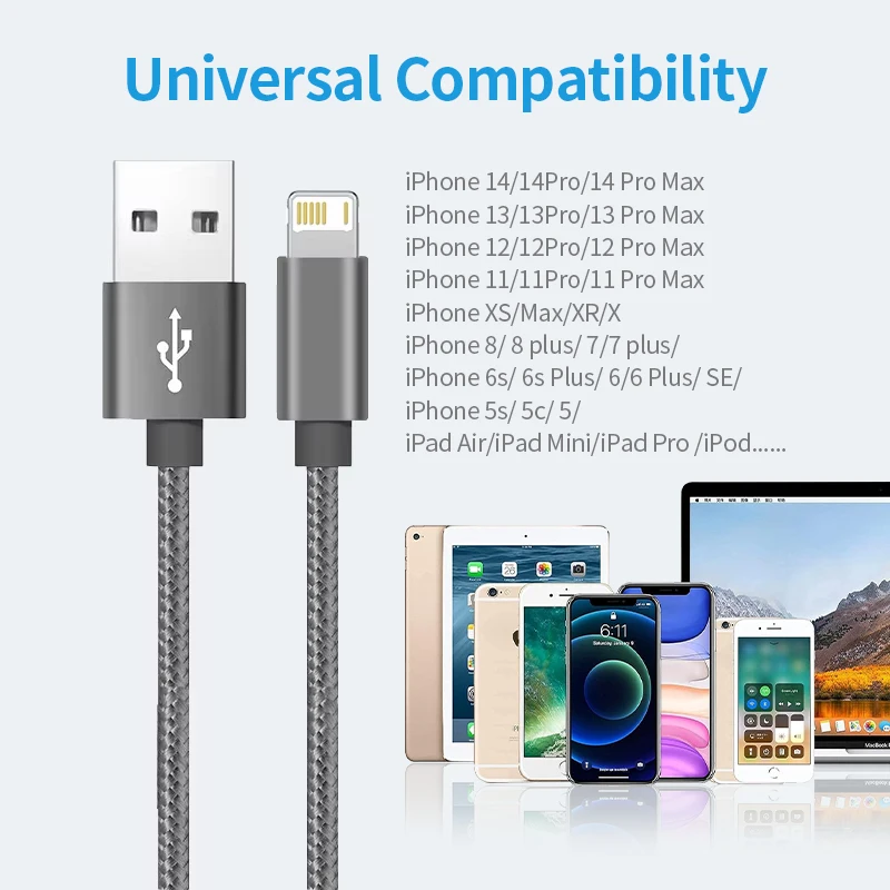 MFi Certified USB Cable For iPhone 14 13 12 11 Pro Max Mini 6 7 8 Plus XS X XR SE iPad 20W Phone Data Sync Fast Charge cable 1m