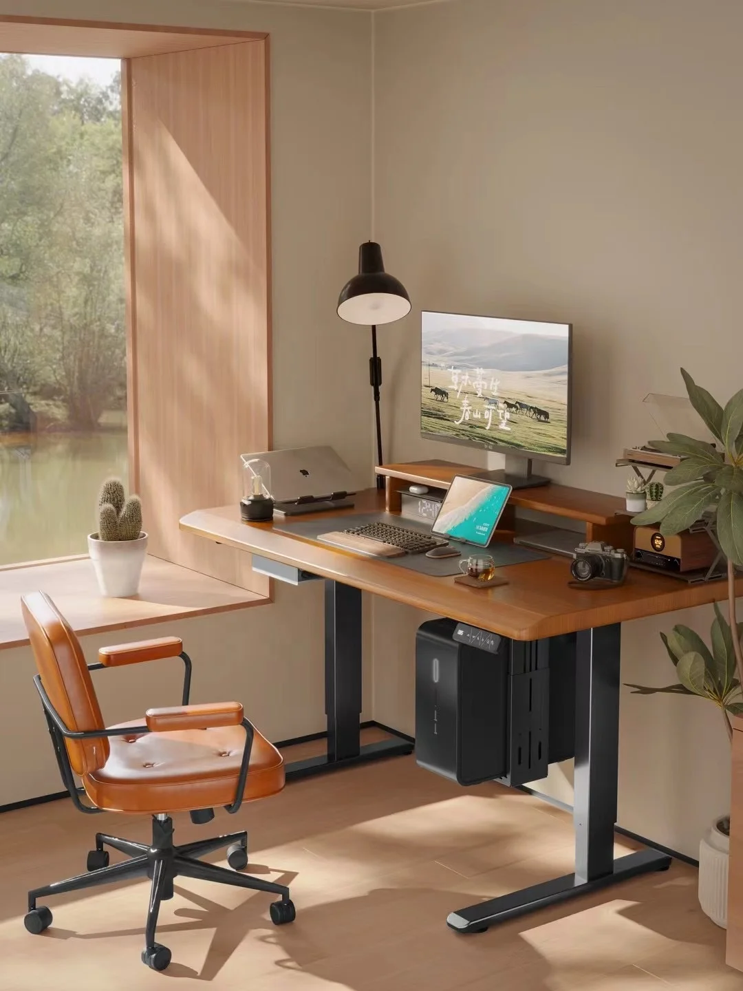 

Electric seated double column adjustable desk