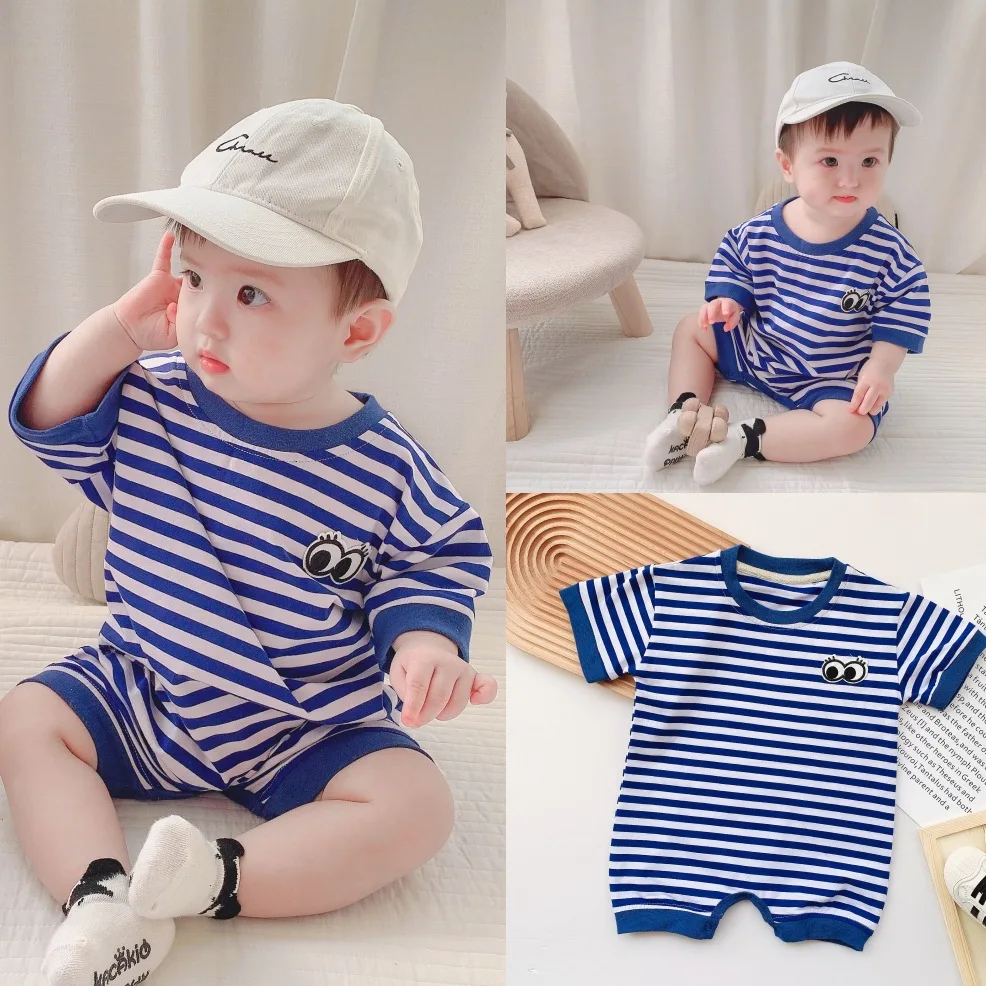 Macacão de Bebê de Verão Listrado, Roupa para Recém-Nascidos, Manga Curta, Moda Harajuku para Meninos, Body Infantil, Roupas ...